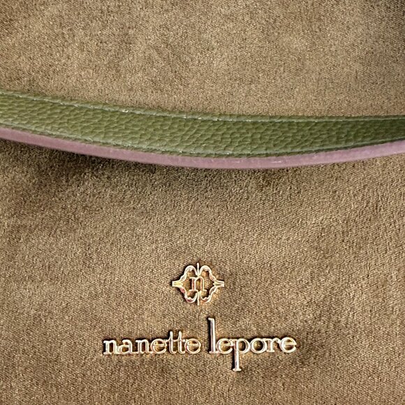 Nanette Lepore Brown Suede Tote Leather Trim Gold Hardware - Picture 3 of 9